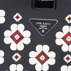 Pre Owned Prada Black Patent Leather Floral Hinge Top Handle Bag