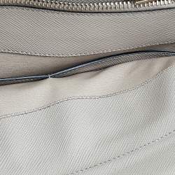 Pre Owned Prada Off White Saffiano Cuir Leather Medium Turnlock Twin Tote