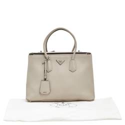 Pre Owned Prada Off White Saffiano Cuir Leather Medium Turnlock Twin Tote