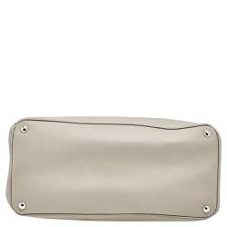 Pre Owned Prada Off White Saffiano Cuir Leather Medium Turnlock Twin Tote