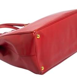 Pre Owned Prada Red Saffiano Lux Leather Large Galleria Double Zip Tote