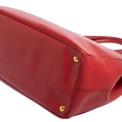 Pre Owned Prada Red Saffiano Lux Leather Large Galleria Double Zip Tote