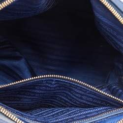 Pre Owned Prada Blue Nylon And Leather Zip Dome Satchel