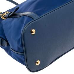 Pre Owned Prada Blue Nylon And Leather Zip Dome Satchel
