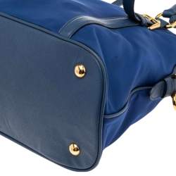 Pre Owned Prada Blue Nylon And Leather Zip Dome Satchel