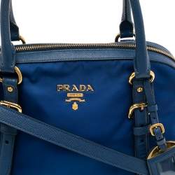 Pre Owned Prada Blue Nylon And Leather Zip Dome Satchel
