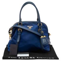 Pre Owned Prada Blue Nylon And Leather Zip Dome Satchel