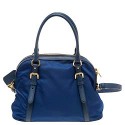 Pre Owned Prada Blue Nylon And Leather Zip Dome Satchel