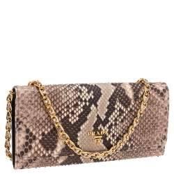 Pre Owned Prada Beige Python Oro Wallet on Chain