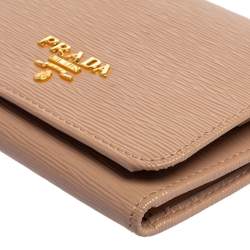 Pre Owned Prada Beige Saffiano Leather Compact Wallet