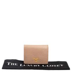 Pre Owned Prada Beige Saffiano Leather Compact Wallet