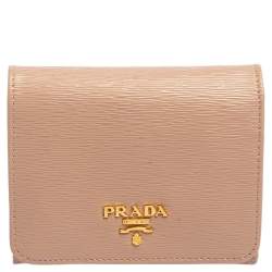 Pre Owned Prada Beige Saffiano Leather Compact Wallet