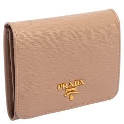 Pre Owned Prada Beige Saffiano Leather Compact Wallet