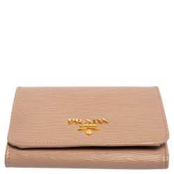 Pre Owned Prada Beige Saffiano Leather Compact Wallet