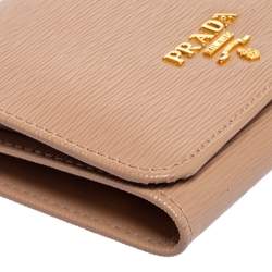Pre Owned Prada Beige Saffiano Leather Compact Wallet