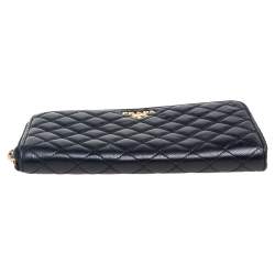 Pre Owned Prada Black Quilted Saffiano Metal Leather Zip Around Continental Wallet
