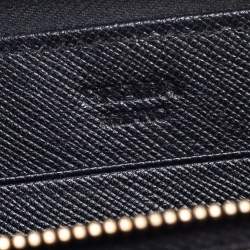 Pre Owned Prada Black Quilted Saffiano Metal Leather Zip Around Continental Wallet