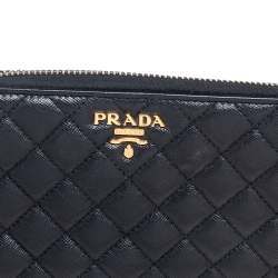 Pre Owned Prada Black Quilted Saffiano Metal Leather Zip Around Continental Wallet