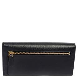 Pre Owned Prada Black Saffiano Leather Flap Continental Wallet