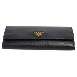 Pre Owned Prada Black Saffiano Leather Flap Continental Wallet