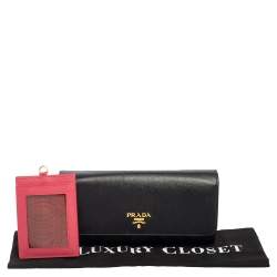 Pre Owned Prada Black Saffiano Leather Flap Continental Wallet