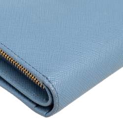 Pre Owned Prada Light Blue Saffiano Lux Leather Flap French Wallet 