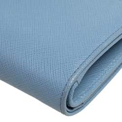 Pre Owned Prada Light Blue Saffiano Lux Leather Flap French Wallet 