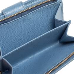 Pre Owned Prada Light Blue Saffiano Lux Leather Flap French Wallet 