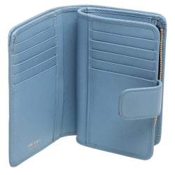 Pre Owned Prada Light Blue Saffiano Lux Leather Flap French Wallet 