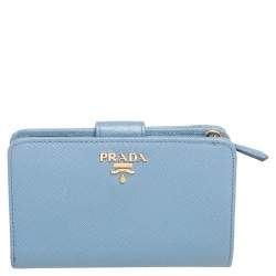 Pre Owned Prada Light Blue Saffiano Lux Leather Flap French Wallet 
