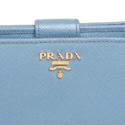 Pre Owned Prada Light Blue Saffiano Lux Leather Flap French Wallet 