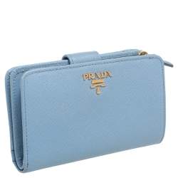 Pre Owned Prada Light Blue Saffiano Lux Leather Flap French Wallet 