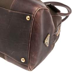 Prada Brown Leather and Canvas Bowling Bag