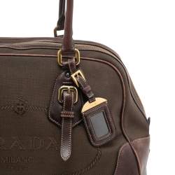 Prada Brown Leather and Canvas Bowling Bag