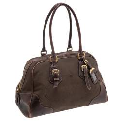 Prada Brown Leather and Canvas Bowling Bag
