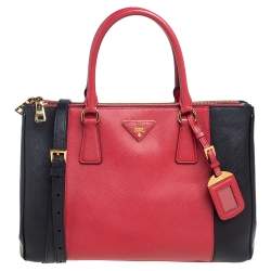 Pre Owned Prada Two Tone Saffiano Leather Medium Double Zip Tote