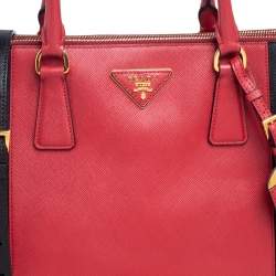 Pre Owned Prada Two Tone Saffiano Leather Medium Double Zip Tote