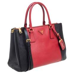 Pre Owned Prada Two Tone Saffiano Leather Medium Double Zip Tote