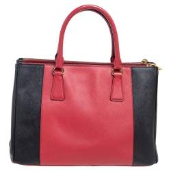 Pre Owned Prada Two Tone Saffiano Leather Medium Double Zip Tote
