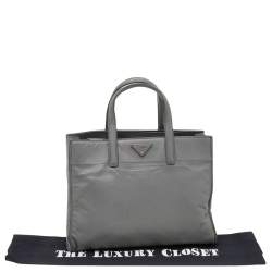 Pre Owned Prada Grey Saffiano Soft Leather Middle Zip Tote
