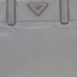 Pre Owned Prada Grey Saffiano Soft Leather Middle Zip Tote