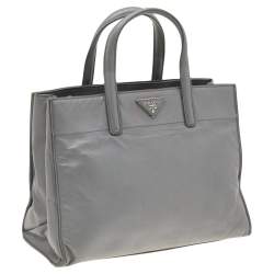 Pre Owned Prada Grey Saffiano Soft Leather Middle Zip Tote