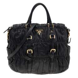 Pre Owned Prada Black Gaufre Leather Shopping Tote