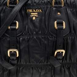Pre Owned Prada Black Gaufre Leather Shopping Tote