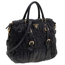 Pre Owned Prada Black Gaufre Leather Shopping Tote