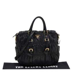 Pre Owned Prada Black Gaufre Leather Shopping Tote