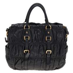 Pre Owned Prada Black Gaufre Leather Shopping Tote