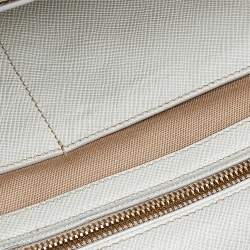 Pre Owned Prada Brown/White Canvas And Saffiano Leather Trimmed Satchel