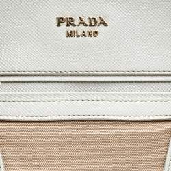 Pre Owned Prada Brown/White Canvas And Saffiano Leather Trimmed Satchel