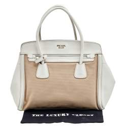 Pre Owned Prada Brown/White Canvas And Saffiano Leather Trimmed Satchel